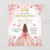 Budget Bloemen Roze Tweetalig Spaans Quinceanera Flyer (Achterkant)