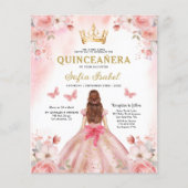 Budget Bloemen Roze Tweetalig Spaans Quinceanera Flyer (Voorkant)