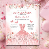Budget Bloemen Roze Tweetalig Spaans Quinceanera Flyer