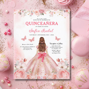 Budget Bloemen Roze Tweetalig Spaans Quinceanera Flyer