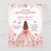 Budget Bloemen Roze Tweetalig Spaans Quinceanera Flyer (Achterkant)