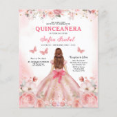 Budget Bloemen Roze Tweetalig Spaans Quinceanera Flyer (Voorkant)