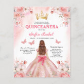 Budget Bloemen Roze Tweetalig Spaans Quinceanera Flyer (Achterkant)