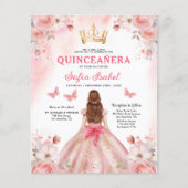 Budget Bloemen Roze Tweetalig Spaans Quinceanera Flyer (Voorkant)