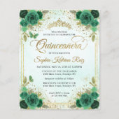 Budget Bloemen Smaragd Groen Glam Goud Quinceañera Flyer (Voorkant)