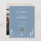 BUDGET Bloemen Stoffig Blauw Monogram QR Foto Brui (Voorkant / Achterkant)