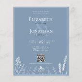 BUDGET Bloemen Stoffig Blauw Monogram QR Foto Brui (Voorkant)