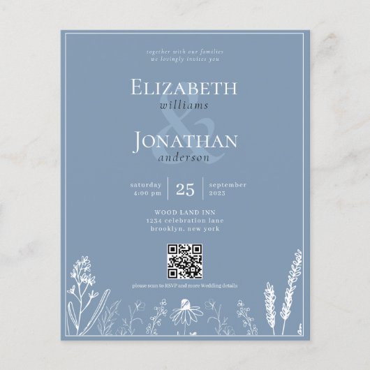BUDGET Bloemen Stoffig Blauw Monogram QR Foto Brui (Voorkant)