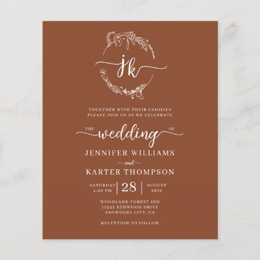 BUDGET Bloemen Terracotta Monogram Foto Bruiloft (Voorkant)