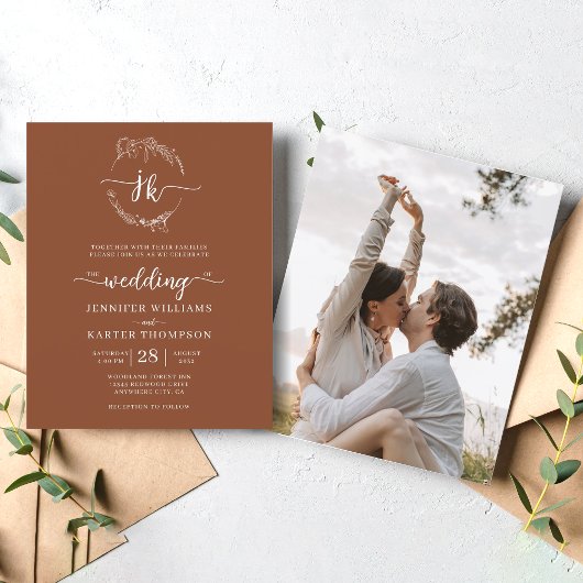 BUDGET Bloemen Terracotta Monogram Foto Bruiloft