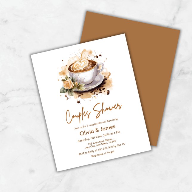 Budget Bloemen Trouwkoppels Vrijgezellenfeest Uitn (Budget Floral Coffee Wedding Couples Bridal Shower Invitation )