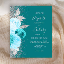 Budget Bloemen Turquoise Zilver Glitter Bruiloft