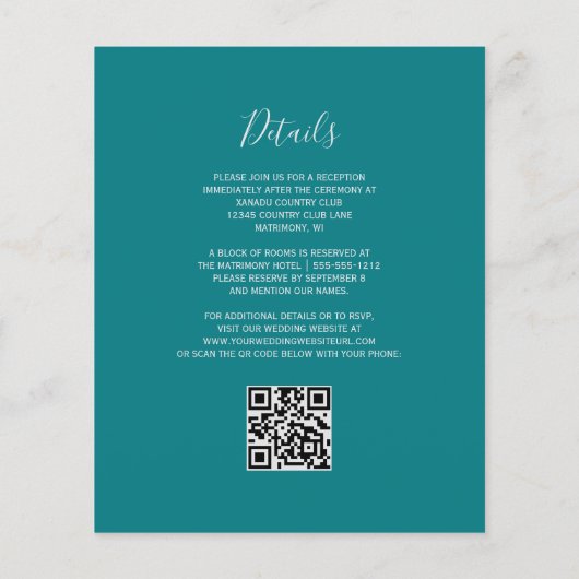 Budget Bloemen Turquoise Zilver QR Code Huwelijk (Achterkant)