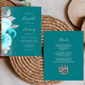 Budget Bloemen Turquoise Zilver QR Code Huwelijk