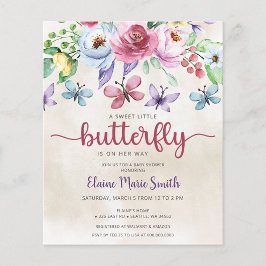 Budget Bloemen Vlinder Tuin Baby shower (Voorkant)