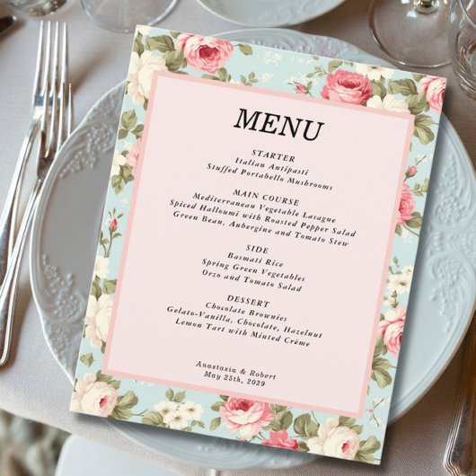 Budget  Bloemen Wedding Menu Kaart
