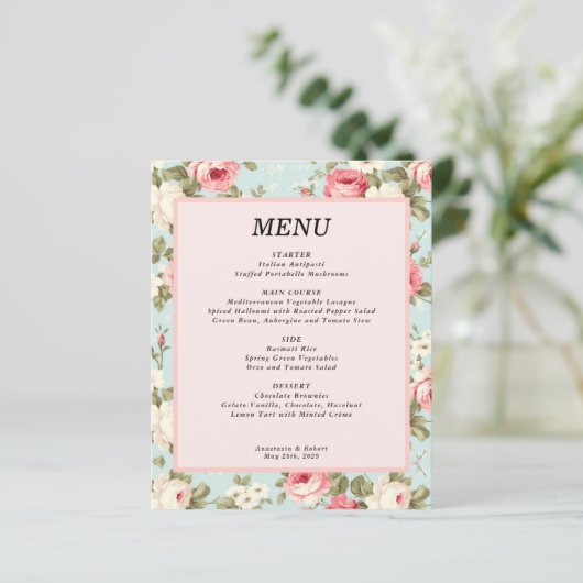 Budget  Bloemen Wedding Menu Kaart (Staand voorkant)