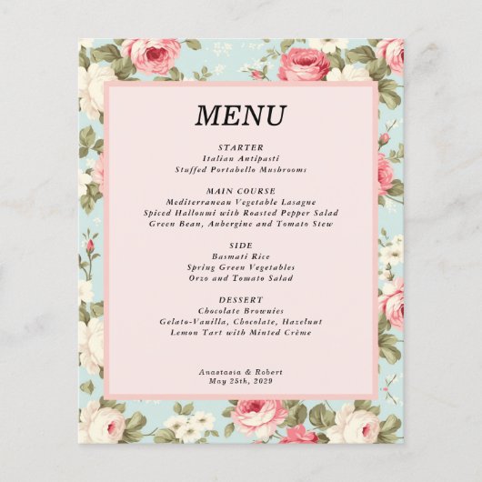 Budget  Bloemen Wedding Menu Kaart (Voorkant)