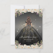 Budget Bloemen Zwart Goud Prinses Quinceanera Notitiekaartje (Achterkant)