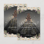 Budget Bloemen Zwart Goud Prinses Quinceanera Notitiekaartje (Voorkant / Achterkant)