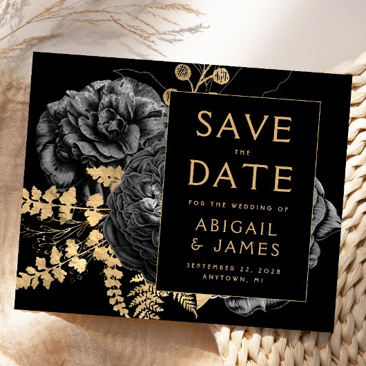 Budget Bloemen Zwart Goud Trouwen Save the Date