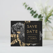 Budget Bloemen Zwart Goud Trouwen Save the Date (Staand voorkant)