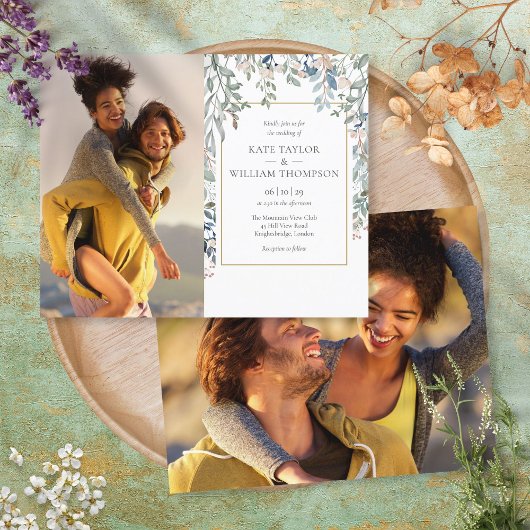 Budget bloemenblad foto's trouwuitnodiging