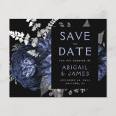 Budget Bloemendecor Navyblauw Zilver Save the Date (Voorkant)