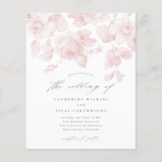 Budget Bloemenscript Roze Trouwfeest (Voorkant)