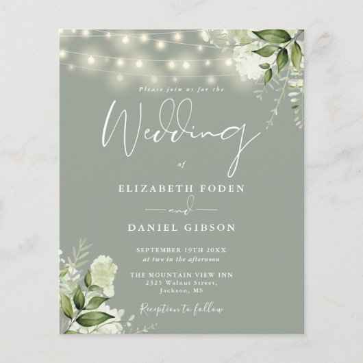 Budget Bloemenverlichting Sage Groene Bruiloft Uit (Voorkant)