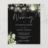 Budget Bloemenverlichting Zwart Bruiloft Uitnodigi (Voorkant)