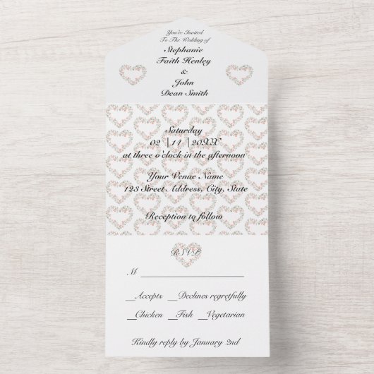 Budget Bloemhartens Alles-in-één Trouw Uitnodiging (Binnen)