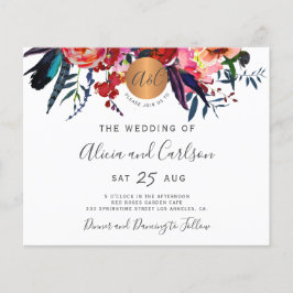 Budget bloemige boho monogram gehuwelijksuitnodigi flyer