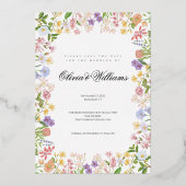 Budget bloemige elegante script bruiloft uitnodigi folie uitnodiging (Voorkant)