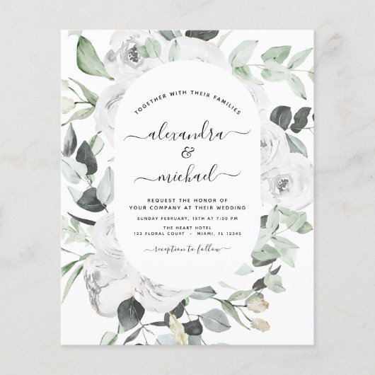 Budget bloemige Eucalyptus groen wedding Flyer (Voorkant)