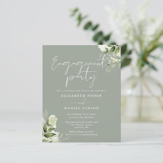 Budget Bloemige Salie Groene Verlovingsfeest Uitno (Staand voorkant)