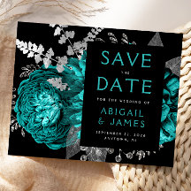 Budget bloemige turquoise zilver Save the Date