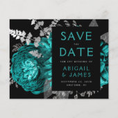 Budget bloemige turquoise zilver Save the Date (Voorkant)