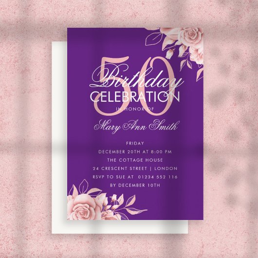 Budget bloemige verjaardags uitnodiging in roze go