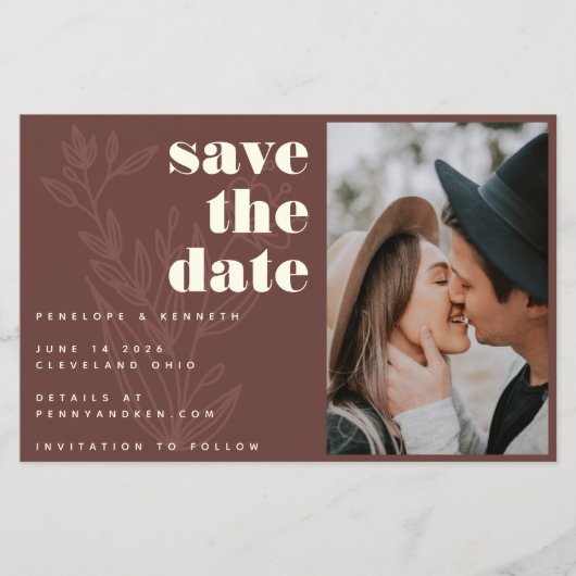 Budget Bloemige Warme Rustieke Foto Save The Date (Voorkant)