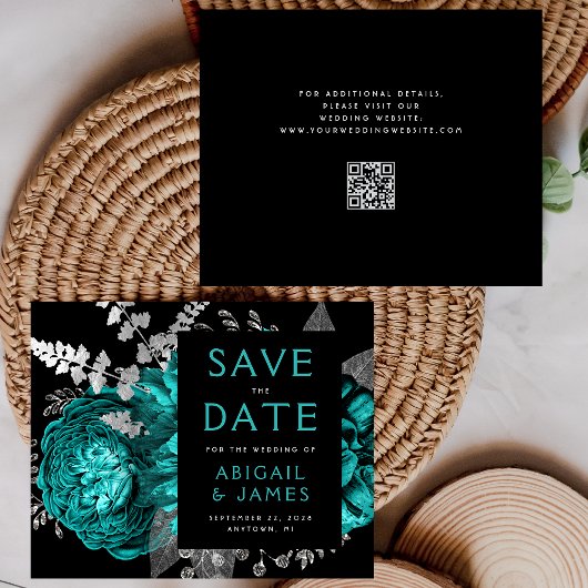 Budget Bloemstuk Teal Zilver QR Code Bewaar de Dat