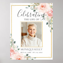 Budget Blozende Roze Bloem Foto Funeral Herdenking Poster