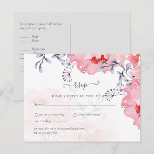 Budget Blozende Roze Bloemige Stof Blauw Bruids Briefkaart