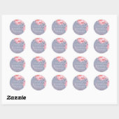 Budget Blozende Roze Bloemige Stof Blauw Bruids Ronde Sticker (Vel)