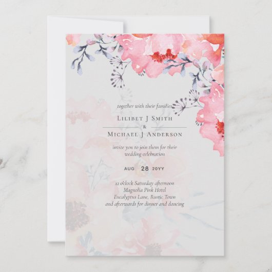 Budget Blozende Roze Bloemige Stof Blauw Bruiloft (Voorkant)