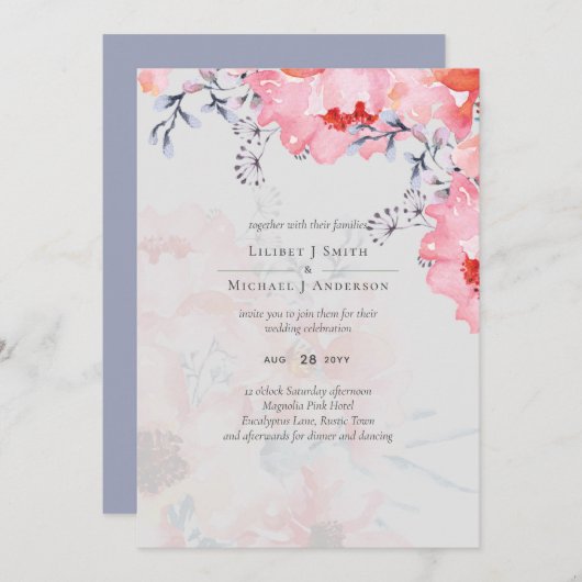 Budget Blozende Roze Bloemige Stof Blauw Bruiloft (Voorkant / Achterkant)