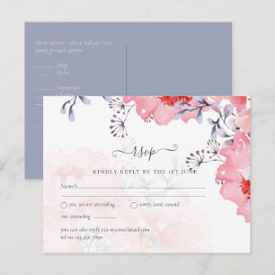 Budget Blozende Roze Bloemige Stof Blauw Bruiloft Briefkaart