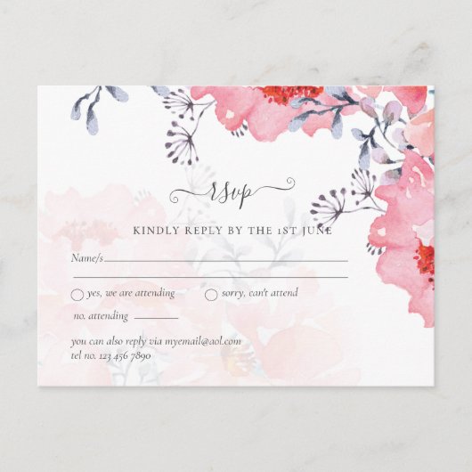 Budget Blozende Roze Bloemige Stof Blauw Bruiloft Briefkaart (Voorkant)