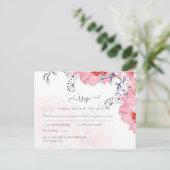 Budget Blozende Roze Bloemige Stof Blauw Bruiloft Briefkaart (Staand voorkant)