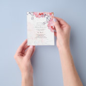 Budget Blozende Roze Bloemige Stof Blauw Bruiloft Flyer (Hand)